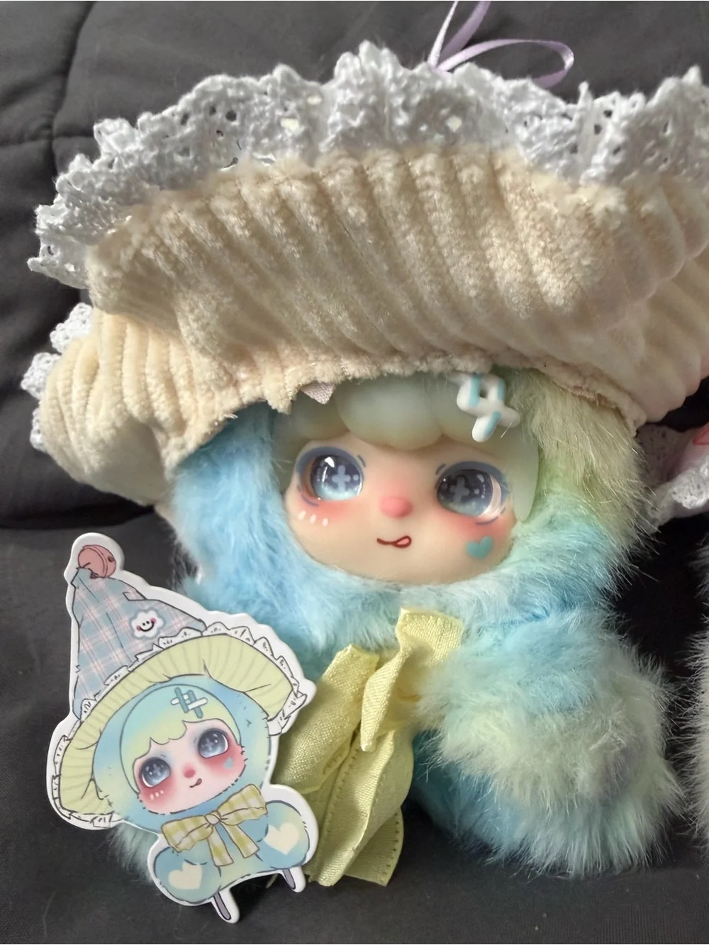 Plush Bunny Hat Keychain - Pink and Pastel Blue Cute Character